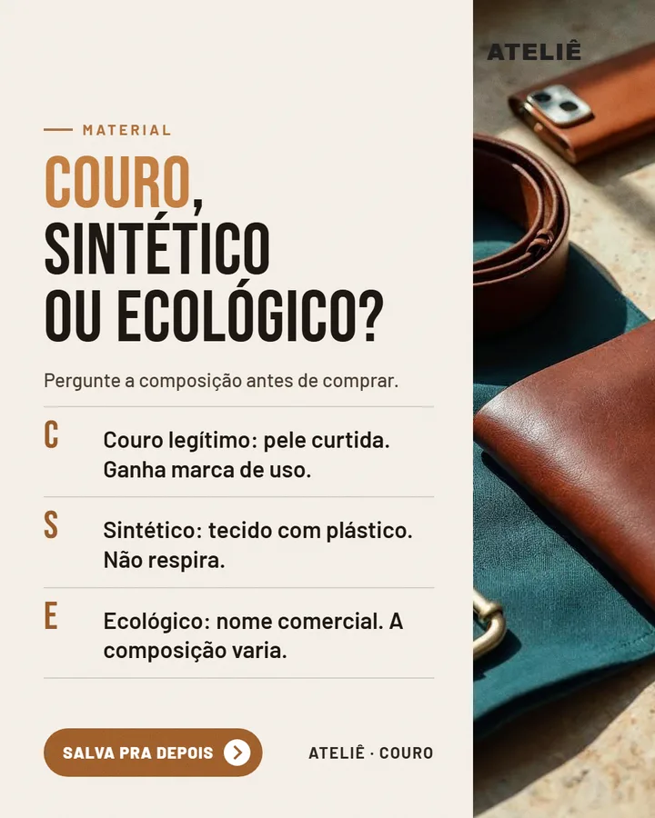 Peça em lista comparando tipos de couro.